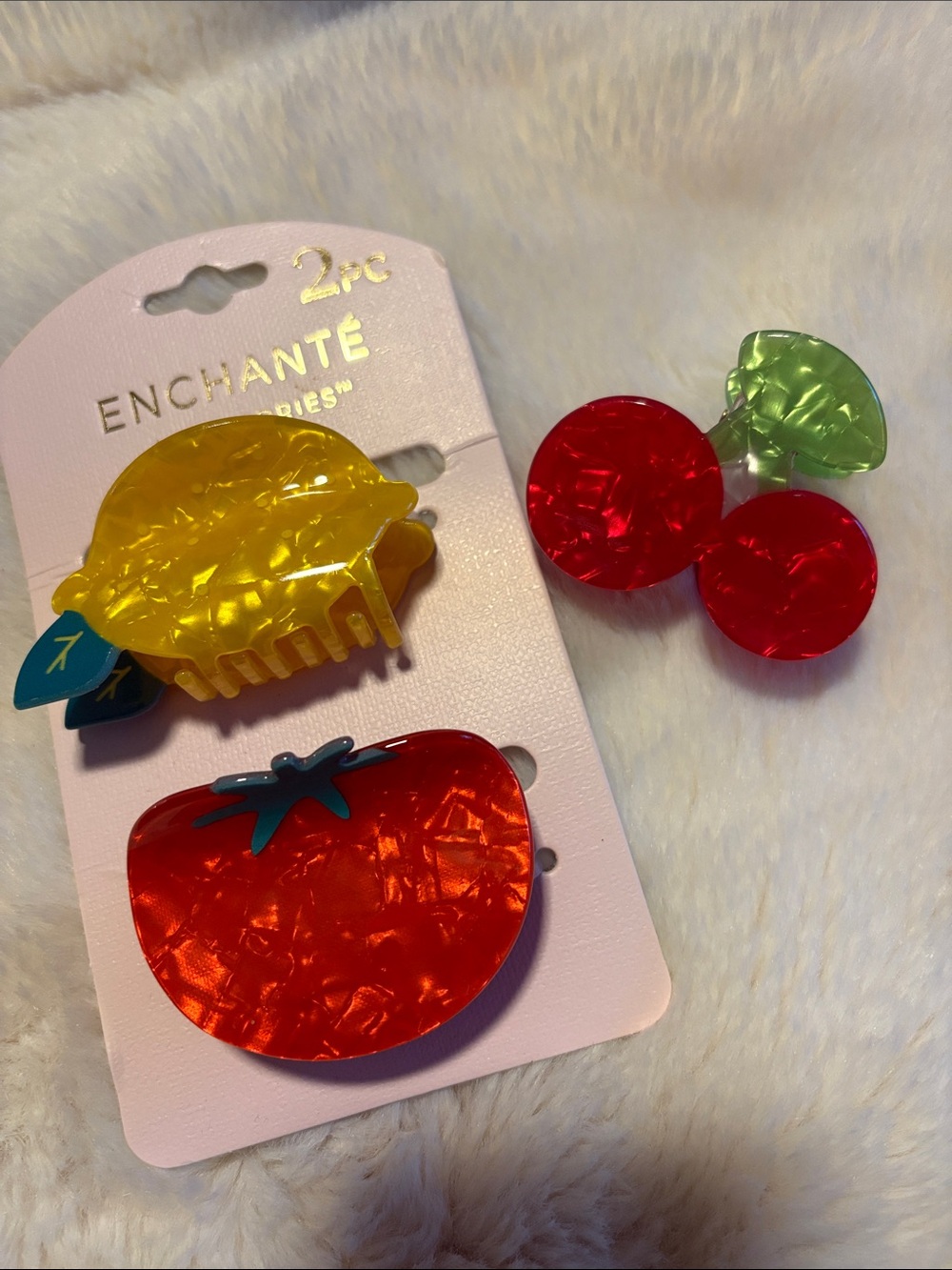 Enchante Kids Fruit Hair Clips - Red Tomato, Yellow Lemon & Red Cherry